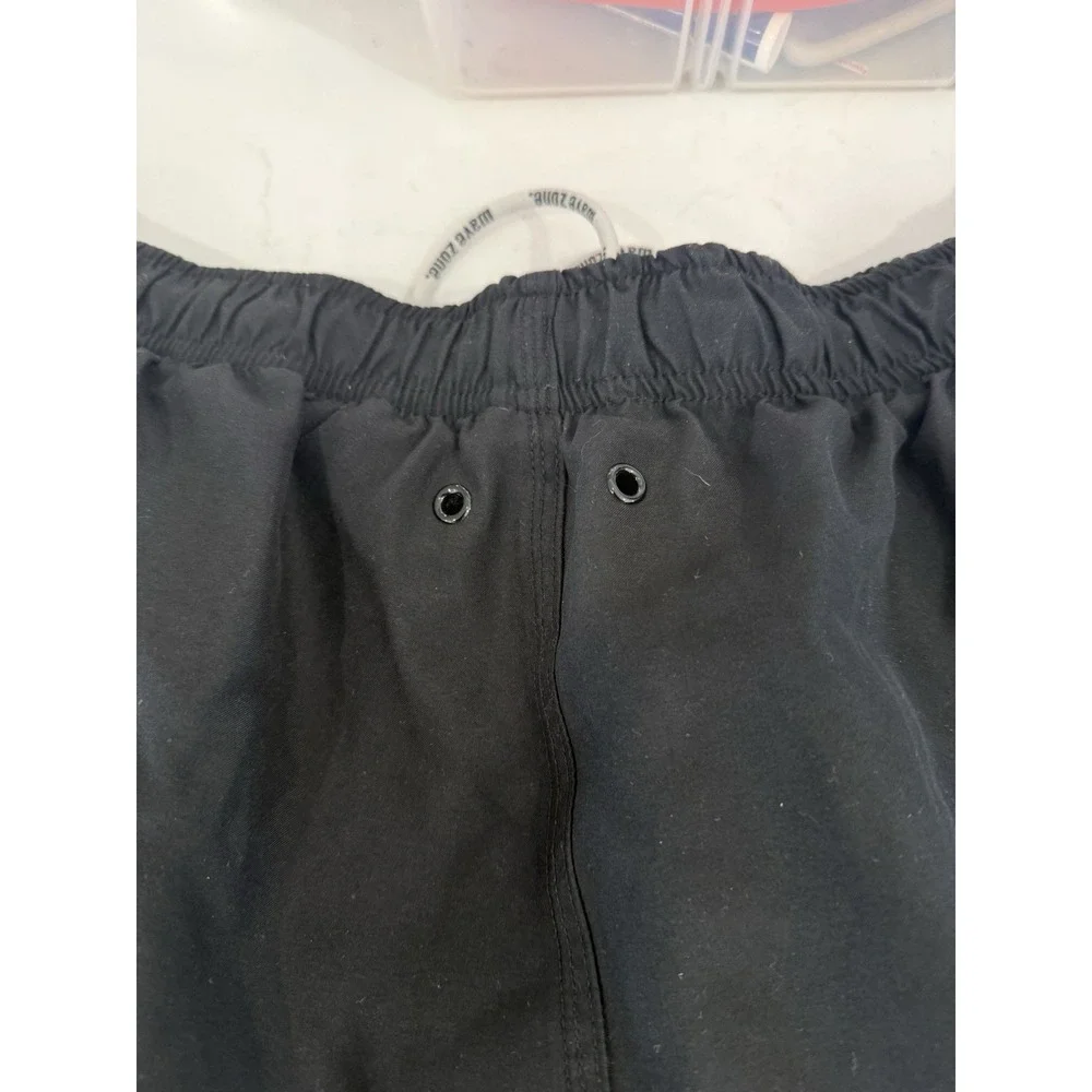 Men's Wave Zone Black Cargo Swim trunks Size‎ Large Drawstring Pockets Logo